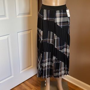 Simply Vera VERAWANG Hi low Pleated Skirt Black trim Multicolor Print Sz Large